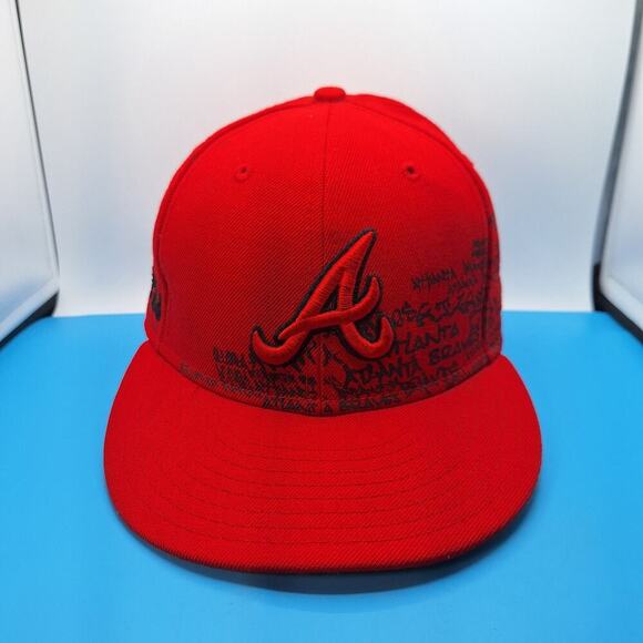 Vintage Atlanta Braves Wool Hat Cap Fitted 7 1/8 Fitted New Era 59Fifty Red - Picture 1 of 9